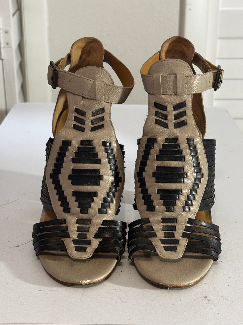 Dolce Vita Beige and Black Cutout Leather Heels